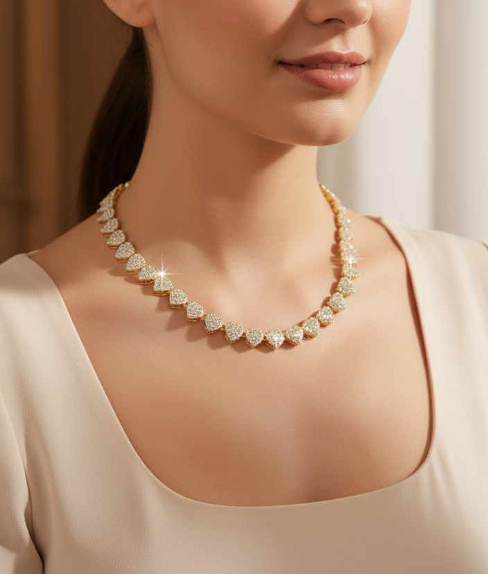 Cuore Prisma Collana cuori strass brillante 50 cm