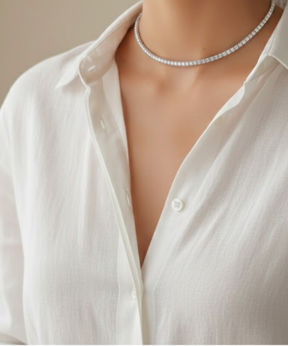 Luce Argento Collana con strass color argento