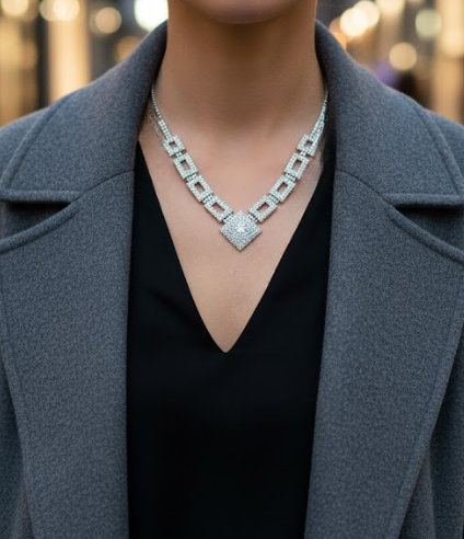 Collana Riquadro Geometrica con Pendente Quadrato